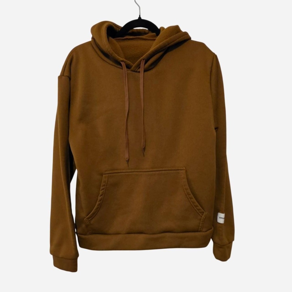 Amare brown pullover hoodie in a warm earthy caramel/cognac tone